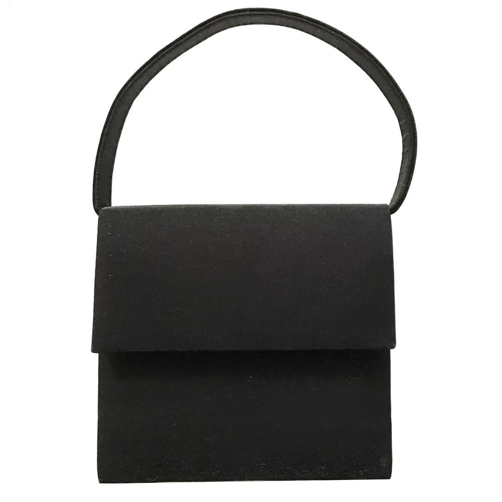 A Sweet Little Black Shiny Satin Pochette with a Handle and a Shoulder Silk Cord